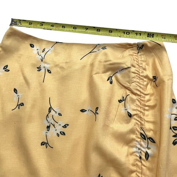 SIMPLEE Yellow Floral Mini Skirt Drawstrings Side Flirty Hemline Women’s L New - Picture 5 of 8